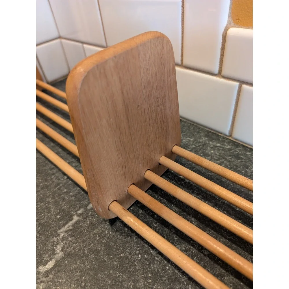 Vintage Wood Adjustable Desktop Bookshelf Sliding Divider Expandable Book Rack
